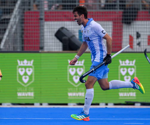 Mens Hockey World Cup Bronze Medal Match Matias Rey (C) of Argentina (Los Leones) celebrates after scoring the winning goal in a 2-1 victory over Netherlands during the Mens FIH Hockey World Cup Bronze Medal Match at Belfius Hockey Arena, Brussels 30 08 2026 UK Newspapers OUT Copyright: xGraemexWilcocksonx FIL-23865-0016