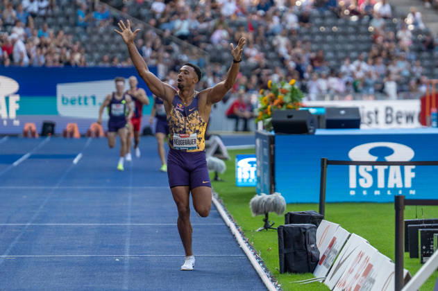 German Track and Field, Track and Field Meet, ISTAF 2026 Sports Festival on August 30, 2026, at the Olympic Stadium in Berlin; ISTAF Triathlon Men s Finish Line, Leo Neugebauer, Germany Copyright: xSvenxHeidmannx