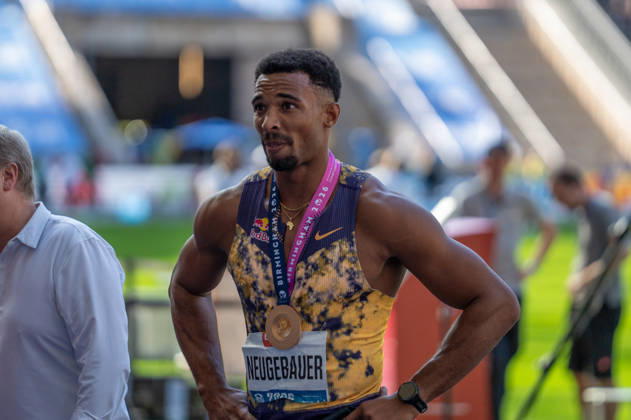 German Track and Field, Track and Field Meet, ISTAF 2026 Sports Festival on August 30, 2026, at the Olympic Stadium in Berlin; ISTAF Triathlon Men s Finish Line, Leo Neugebauer, Germany Copyright: xSvenxHeidmannx