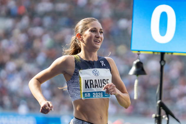 German Track and Field, Track and Field Meet, ISTAF 2026 Sports Festival on August 30, 2026, at the Berlin Olympic Stadium—Finish Line of the 2,000-Meter Steeplechase, Gesa Krause Copyright: xSvenxHeidmannx