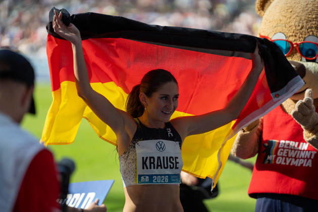 German Track and Field, Track and Field Meet, ISTAF 2026 Sports Festival on August 30, 2026, at the Berlin Olympic Stadium—Finish Line of the 2,000-Meter Steeplechase, Gesa Krause Copyright: xSvenxHeidmannx