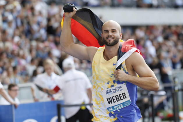 BERLIN, GERMANY - AUGUST 30, 2026: Julian WEBER (GER Germany) celebrates after the javelin throw during the ISTAF at Olympic Stadium on August 30, 2026 in Berlin, Germany. Germany Copyright: xAxelxKohringx
