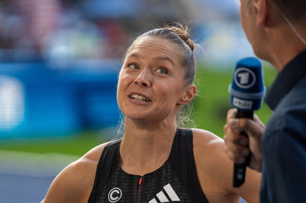 German Track and Field, Track and Field Meet, ISTAF 2026 Sports Festival on August 30, 2026, at the Olympic Stadium in Berlin; Women s 100-meter Finish; Gina Lückenkemper (Germany); Interview after the race Copyright: xSvenxHeidmannx