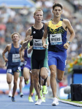 BERLIN, GERMANY - AUGUST 30, 2026: Cameron MYERS (AUS Australia), Robert FARKEN (GER Germany) competing in the 1500m during the ISTAF at Olympic Stadium on August 30, 2026 in Berlin, Germany. Germany Copyright: xAxelxKohringx
