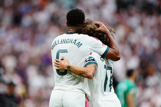 Real Madrid v Malaga - LaLiga EA Sports 2026 27 Jude Bellingham of Real Madrid CF celebrates after scoring his team s second goal with Marc Cucurella of Real Madrid CF during the LaLiga EA Sports 2026 27 match between Real Madrid CF and Malaga CF at Santiago Bernabeu on August 30, 2026 in Madrid, Spain. Madrid Santiago Bernabeu Madrid Spain Copyright: xGokhanxTanerx xPSxImagesxGokhanxTanerx