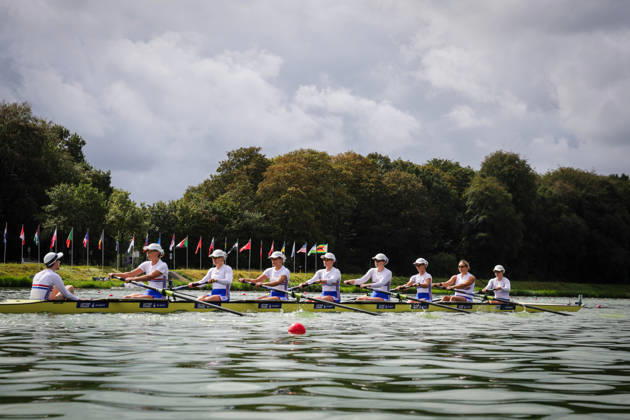 RECORD DATE NOT STATED 30th August 2026; Bosbaan, Amsterdam, Holland, Netherlands; 2026 World Rowing Championships, Final Day; Final A; Great Britain Womens Eight (W8+) with Elizabeth Witt, Jade Lindo, Amelia Standing, Katherine George, Lauren Irwin, Eve Stewart, Heidi Long and Annie Campbell-Orde, coxed by Jack Tottem warm up AnthonyxBenoit