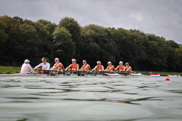 RECORD DATE NOT STATED 30th August 2026; Bosbaan, Amsterdam, Holland, Netherlands; 2026 World Rowing Championships, Final Day; Final A; Netherlands Womens Eight (W8+) with Claire de Kok, Vera Sneijders, Lisanne van der Lelij, Hannah Heideveld, Willemijn Mulder, Ilse Kolkman, Hermijntje Drenth and Bente Paulis, coxed by Dieuwke Fetter warm up AnthonyxBenoit