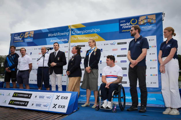 RECORD DATE NOT STATED 30th August 2026; Bosbaan, Amsterdam, Holland, Netherlands; 2026 World Rowing Championships, Final Day; Homage to Olaf Tufte, rowing legend and olympic champion who passed away this year AnthonyxBenoit