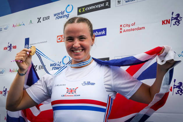 RECORD DATE NOT STATED 30th August 2026; Bosbaan, Amsterdam, Holland, Netherlands; 2026 World Rowing Championships, Final Day; the medal ceremony; Great Britain Womens Single Sculls (W1x) with Lauren Henry gold medallist AnthonyxBenoit