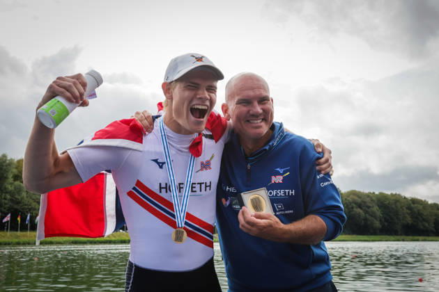 RECORD DATE NOT STATED 30th August 2026; Bosbaan, Amsterdam, Holland, Netherlands; 2026 World Rowing Championships, Final Day; the medal ceremony; Norway Mens Single Sculls (M1x) with Jonas Slettemark Juel bronze medallist AnthonyxBenoit