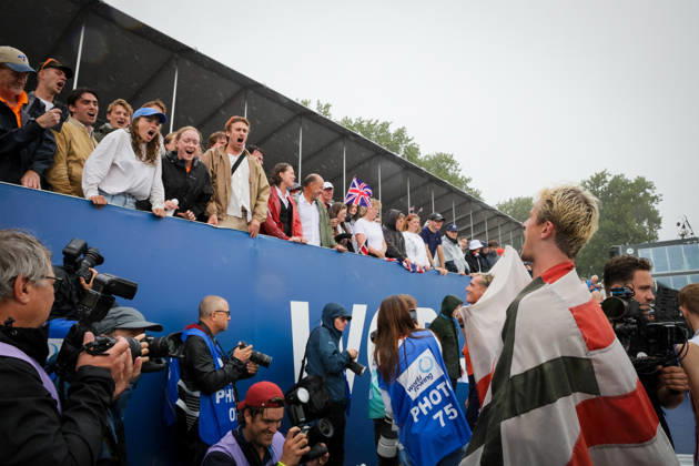 RECORD DATE NOT STATED 30th August 2026; Bosbaan, Amsterdam, Holland, Netherlands; 2026 World Rowing Championships, Final Day; Ralf Rienks of the Netherlands Mens Eight (M8+) gold medallists celebrates with supporters AnthonyxBenoit