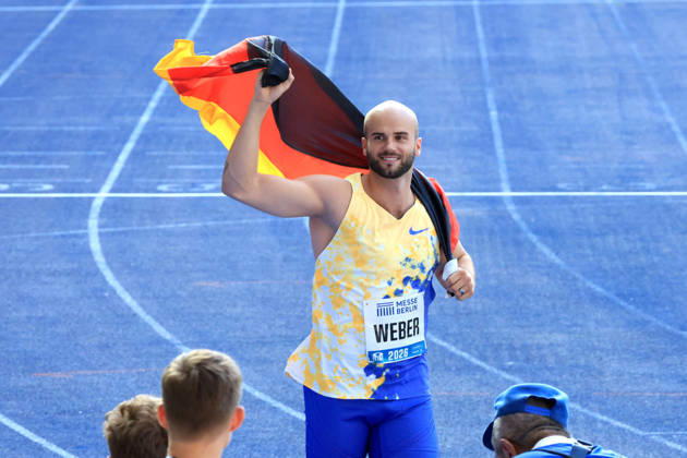 August 30, 2026, Track and Field, GER DEU, Berlin, Germany, ISTAF Javelin Throw, Julian Weber Celebrating, cheering, joy, happiness, happy, positive emotions, Berlin, Berlin Olympic Stadium, Berlin, Germany Copyright: xNordphotox xEnglerx