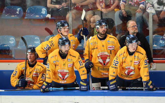 David Rundqvist, Jacob Schmidt Svejstrup, Bryan Lemos, Alexander Dosch, Clemens Sager, Coach Christof Kreutzer, Sports, Ice Hockey, Penny DEL, German Ice Hockey League, Exhibition Game, 2026–2027 Season, August 30, 2026, EHC Eisbären Berlin (EBB) vs. Lausitzer Füchse