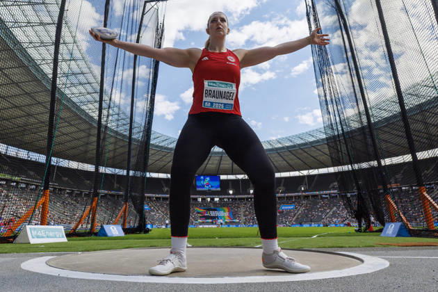 BERLIN, GERMANY - AUGUST 30, 2026: Leia BRAUNAGEL (GER Germany) competing in the women’s discus throw during the ISTAF at Olympic Stadium on August 30, 2026 in Berlin, Germany. Germany Copyright: xAxelxKohringx