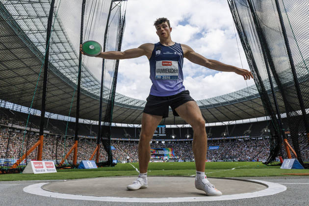 BERLIN, GERMANY - AUGUST 30, 2026: Leon KRUMMENACHER (SUI Switzerland) competing in the men’s discus throw during the ISTAF at Olympic Stadium on August 30, 2026 in Berlin, Germany. Germany Copyright: xAxelxKohringx