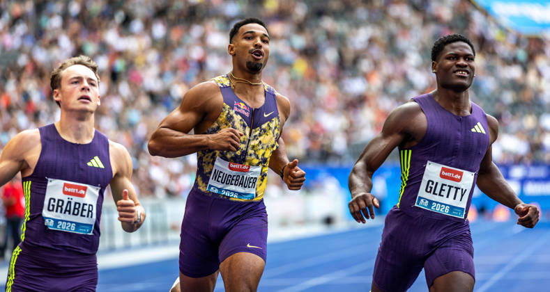 ISTAF 2026 Berlin, August 30, 2026 In the spotlight: Leo NEUGEBAUER GER (Germany) at the finish line of the 100-meter dash at ISTAF Berlin on August 30, 2026, at the Olympic Stadium in Berlin, Germany Copyright: xBEAUTIFULxSPORTS R.xSchmittx