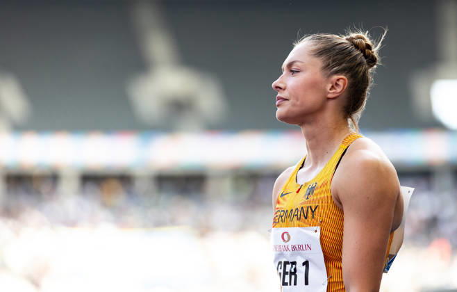 ISTAF 2026 Berlin, August 30, 2026: Gina LÜCKENKEMPER (GER, Germany) is full of anticipation just before the start of the DLV ISTAF Berlin 4x100m mixed relay on August 30, 2026, at the Olympic Stadium in Berlin, Germany Copyright: xBEAUTIFULxSPORTS R.xSchmittx