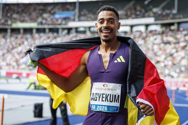 BERLIN, GERMANY - AUGUST 30, 2026: Emil AGYEKUM (GER Germany) reacts after winning the 400m hurdles during the ISTAF at Olympic Stadium on August 30, 2026 in Berlin, Germany. Germany Copyright: xAxelxKohringx