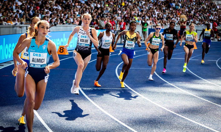 ISTAF 2026 Berlin, August 30, 2026: A play of light and shadow shortly after the start of the women’s 800-meter race. The runners, with Smilla KOLBE (GER, Germany) in focus, cast their shadows in the sunlight on the track of the Olympic Stadium. ISTAF Berlin on August 30, 2026 at the Olympic Stadium in Berlin, Germany Copyright: xBEAUTIFULxSPORTS R.xSchmittx
