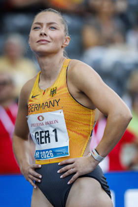 BERLIN, GERMANY - AUGUST 30, 2026: Gina LÜCKENKEMPER (GER Germany) competing in the 4x100m mixed during the ISTAF at Olympic Stadium on August 30, 2026 in Berlin, Germany. Germany Copyright: xAxelxKohringx
