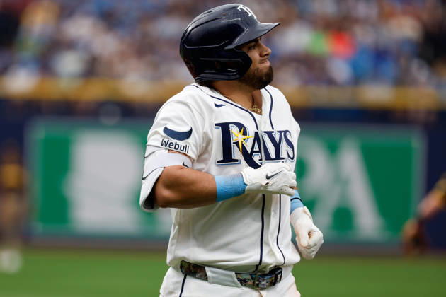 August 30, 2026, St. Petersburg, Florida, USA: Tampa Bay Rays first baseman Jonathan Aranda (8) reacts, after he flies out to San Diego Padres outfielder Dustin Harris (29) during the sixth inning at Tropicana Field. MLB, Baseball Herren, USA 2026: Padres at Rays  - ZUMA_sp_ 20260830_mda_s70_827 Copyright: xJeffereexWoox