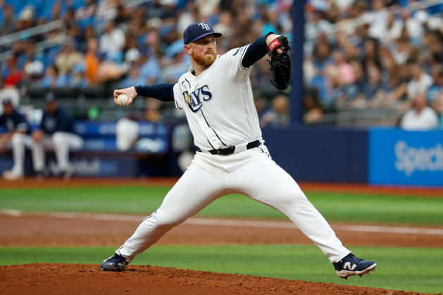 August 30, 2026, St. Petersburg, Florida, USA: Tampa Bay Rays pitcher Drew Rasmussen (57) pitches to San Diego Padres third baseman Sung-Mun Song (24) during the third inning at Tropicana Field. MLB, Baseball Herren, USA 2026: Padres at Rays  - ZUMA_sp_ 20260830_mda_s70_843 Copyright: xJeffereexWoox