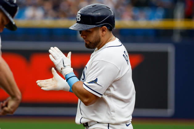 August 30, 2026, St. Petersburg, Florida, USA: Tampa Bay Rays first baseman Jonathan Aranda (8) celebrates, after he hits a single off of San Diego Padres pitcher Robbie Ray (38) during the first inning at Tropicana Field. MLB, Baseball Herren, USA 2026: Padres at Rays  - ZUMA_sp_ 20260830_mda_s70_846 Copyright: xJeffereexWoox