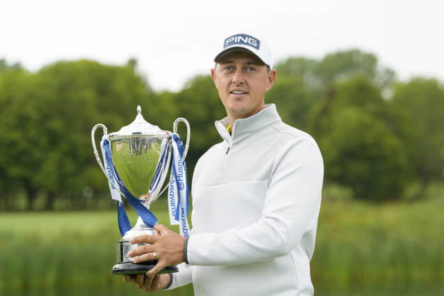 SUTTON COLDFIELD, ENGLAND - AUG 30: Joe Dean (ENG) holds the trophy after winning the 2026 Husqvarna British Masters at The Belfry, Sutton Coalfield on August 30, 2026 in Warwickshire, England The 2026 Husqvarna British Masters