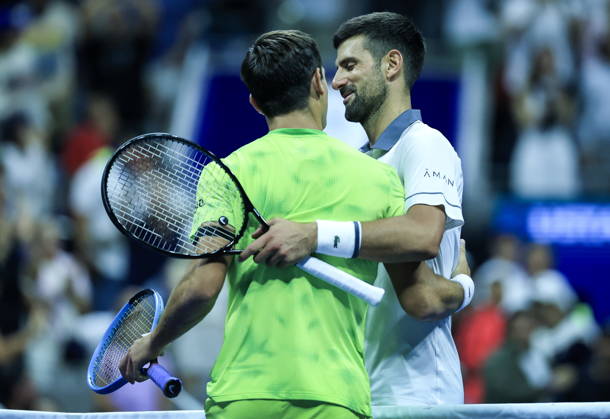 US Open tennis tournament - Day 1 Mariano Navone (L) of Argentina salutes Novak Djokovic of Serbia after winning the Men s Singles round one of the US Open Tennis Championships at the USTA Billie Jean King National Tennis Center in Flushing Meadows, New York, USA, 30 August 2026. The 2026 US Open tournament runs from 23 August through 13 September. FLUSHING MEADOWS NEW YORK United States  Copyright: xBRIANxHIRSCHFELDx