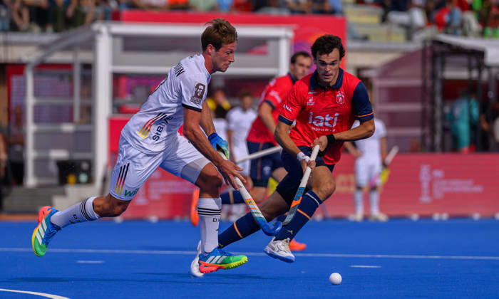 Mens Hockey World Cup Final Paul Kaufmann advances with the ball during the Mens FIH Hockey World Cup Final between Germany and Spain at Belfius Hockey Arena, Brussels 30 08 2026 UK Newspapers OUT Copyright: xGraemexWilcocksonx FIL-23866-0024
