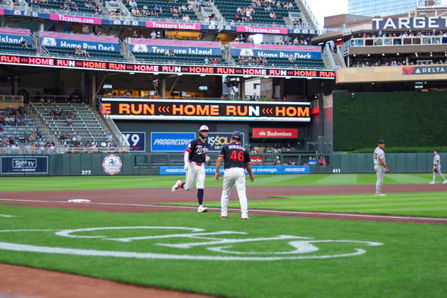 August 31st, 2026: Minnesota Twins second baseman Kody Clemens (2) celebrates a solo home run in the fourth inning during a MLB, Baseball Herren, USA Baseball game between the Detroit Tigers and the Minnesota Twins at Target Field in Minneapolis, Minnesota. CSM Minneapolis USA - ZUMAc04_ 20260831_zma_c04_024 Copyright: xStevenxGarciax