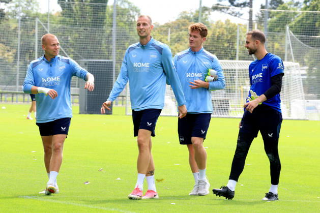 September 1, 2026, Germany, Soccer, 2. Bundesliga, 2026–2027 Season, Sportforum, Hertha BSC, Training: Gustaf Nilsson, Hertha BSC Berlin 9, Head Coach: Stefan Leitl, Hertha BSC Berlin, Jon Dagur Thorsteinsson, Hertha BSC Berlin 23, Hertha BSC Berlin, Sebastian Groenning, Hertha BSC Berlin 17, Marius Gersbeck, Hertha BSC Berlin 35, 2nd Division, DFB and DFL regulations prohibit any use of photographs as image sequences and or quasi-video. Berlin Sportforum, Berlin, Germany Copyright: xNordphotox xEnglerx