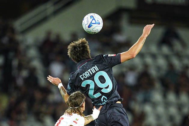 Torino s Niccolo Fortini jumps for the ball during Frecciarossa Italian Cup 2026 2027 soccer match between Torino and Monza at the at the Stadio Olimpico Grande Torino in Turin, north west Italy - Tuesday, September 01, 2026. - Soccer .  Copyright: xMarcoxAlpozzi LaPressex