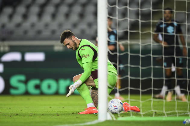 Torino FC v AC Monza - Coppa Italia Lucas Perri of Torino FC eyes the ball as Dany Mota (not shown in the picture) of AC Monza scores a goal during the Coppa Italia football match between Torino FC and AC Monza. Turin Italy Copyright: xNicolòxCampox