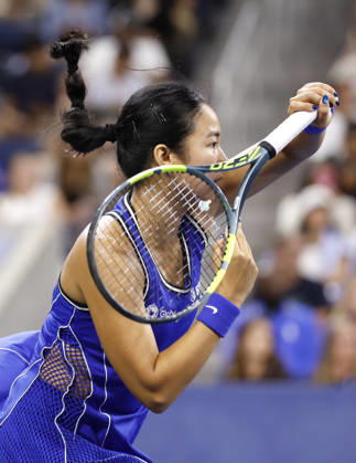 Alexandra Eala of the Philippines returns a ball to Mary.Stoiana in their first round match in Louis Armstrong Stadium at the 2026 US Open Tennis Championship at the USTA Billie Jean King National Tennis Center in New York City on Tuesday, September 1, 2026. NYP20260901122 JOHNxANGELILLO