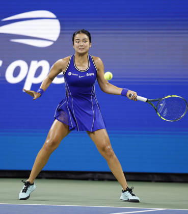 Alexandra Eala of the Philippines returns a ball to Mary.Stoiana in their first round match in Louis Armstrong Stadium at the 2026 US Open Tennis Championship at the USTA Billie Jean King National Tennis Center in New York City on Tuesday, September 1, 2026. NYP20260901125 JOHNxANGELILLO