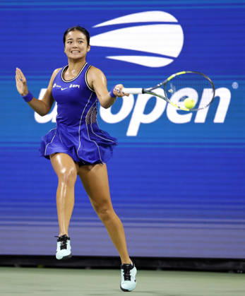 Alexandra Eala of the Philippines returns a ball to Mary.Stoiana in their first round match in Louis Armstrong Stadium at the 2026 US Open Tennis Championship at the USTA Billie Jean King National Tennis Center in New York City on Tuesday, September 1, 2026. NYP20260901126 JOHNxANGELILLO