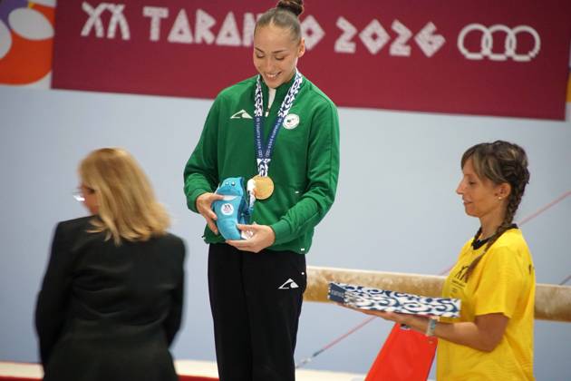 Kaylia Nemour Won Her Third Gold Medal At The JM-2026 Algerian Olympic champion Kaylia Nemour wins two gold medals in artistic gymnastics during the 2026 Mediterranean Games in Taranto, Italy, on September 2, 2026. Algeria ranks ninth in the provisional medal standings with a total of 36 medals, including 10 gold, 7 silver and 19 bronze. Taranto Italy  Copyright: xAPPx originalFilename:app-notitle260902_npw1i.jpg