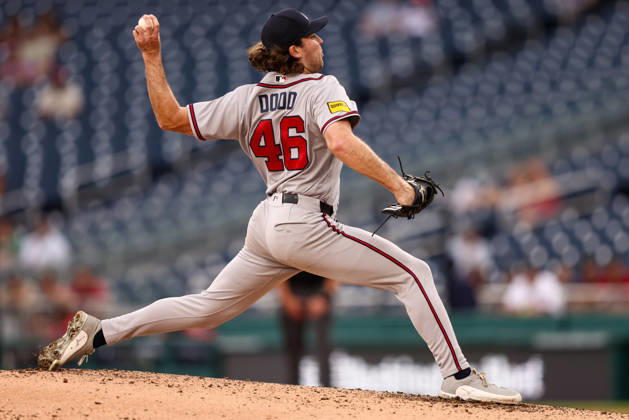 September 2, 2026, Washington D.C, District Of Columbia, United States: Washington, DC; Atlanta Braves pitcher Dylan Dodd (46) delivers a pitch during a Major League Baseball game against the Washington Nationals at Nationals Park on Wednesday, September 2, 2026. The Braves beat the Nationals 9-0. MLB, Baseball Herren, USA Atlanta Braves 9:0 Washington Nationals  - ZUMAp258 20260902_znp_p258_005 Copyright: xStevexPrakopex