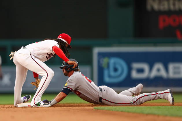 September 2, 2026, Washington D.C, District Of Columbia, United States: Washington, DC; Atlanta Braves third baseman Austin Riley (27) is caught stealing during a Major League Baseball game against the Washington Nationals at Nationals Park on Wednesday, September 2, 2026. The Braves beat the Nationals 9-0. MLB, Baseball Herren, USA Atlanta Braves 9:0 Washington Nationals  - ZUMAp258 20260902_znp_p258_016 Copyright: xStevexPrakopex