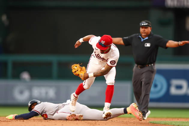 September 2, 2026, Washington D.C, District Of Columbia, United States: Washington, DC; Atlanta Braves right fielder Ronald AcuoÂ±a Jr. (13) is safe on a pickoff attempt during a Major League Baseball game against the Washington Nationals at Nationals Park on Wednesday, September 2, 2026. The Braves beat the Nationals 9-0. MLB, Baseball Herren, USA Atlanta Braves 9:0 Washington Nationals  - ZUMAp258 20260902_znp_p258_023 Copyright: xStevexPrakopex