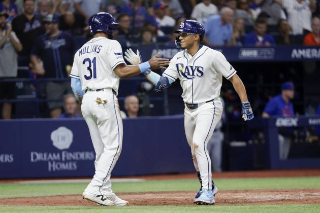 September 2, 2026, St. Petersburg, Florida, USA: Tampa Bay Rays center fielder Cedric Mullins (31) congratulates second baseman Richie Palacios (1) after his homer allowing him to also score New York Mets during the fourth inning on Wednesday, Sept. 2, 2026 in St. Petersburg. St. Petersburg USA - ZUMAs70_ 0865701933st Copyright: xLuisxSantanax