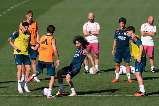 September 3, 2026, Valdebebas, Madrid, Spain: Marc Cucurella and Alvaro Carreras during the training day of Real Madrid ahead the Spanish League, LaLiga EA Sports, football match against Real Betis Balompie at Ciudad Deportiva Real Madrid on September 03, 2026, in Valdebebas, Madrid, Spain. Real Madrid Training And press conference, PK, Pressekonferenz - Laliga Ea Sports - ZUMAa181 20260903_zaa_a181_052 Copyright: xDennisxAgyemanx