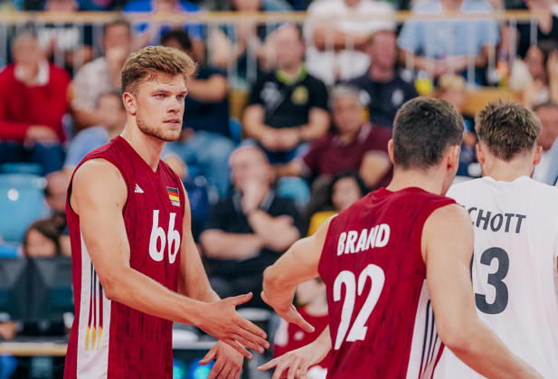 GER, Volleyball, European Championship Dress Rehearsal, Friendly Match, Germany vs. Netherlands, September 4, 2026, Erik Röhrs 66, Germany with Tobias Brand 22, Germany Photo: HMB Media, Etienne Schlick Copyright: HMBxMedia EtiennexSchlick