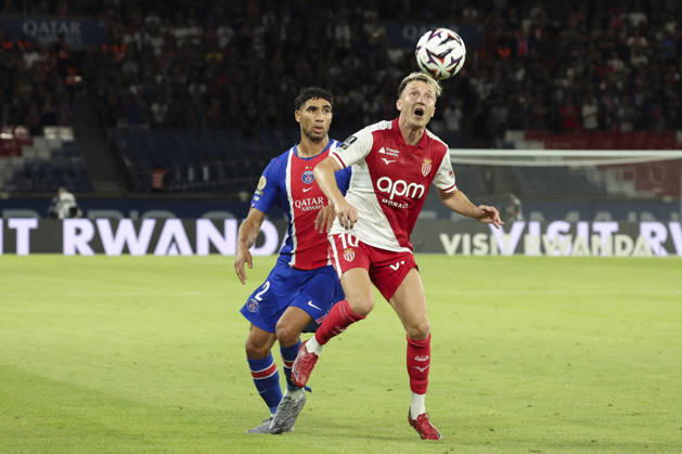 FOOTBALL : Paris Saint Germain Vs AS Monaco - Ligue 1 - 04 09 2026 Aleksandr Golovin (AS Monaco) Vs Achraf Hakimi (Paris Saint Germain) ParisFrance  Copyright: xMichaelxBaucherx