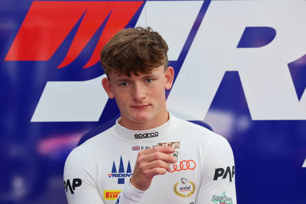 Monza, Italy, September 3–6, 2026, 2026 FIA Formula 3 Championship, Italy, Monza, Saturday Sprint Race. Pictured: Freddie Slater (GBR 5) looks intently into the distance while drinking coffee; photo taken at the Autodromo Nazionale Monza. Copyright: xFotostandx xFWMEDIAx