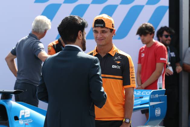 FIA President Mohammed bin Sulayem in conversation with Lando Norris, McLaren Formula 1 Team 1, Free Practice 3, Italian Grand Prix, Motorsports, Men, Formula 1, September 5, 2026, Monza, Lombardy, Italy Copyright: xkolbert-press ChristianxKolbertx