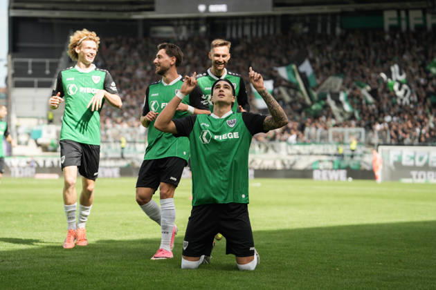 Germany 3rd Division 2026–2027, Matchday 4: SC Preußen Münster vs. TSV Havelse, Saturday, September 5, 2026, LVM Preußenstadion, Münster, North Rhine-Westphalia, Germany; goal celebration, joy, emotions; goal to make it 1–0 by Antonio Tikvic of SC Preußen Münster; 4 cheers Copyright: xMerlexKölkingx