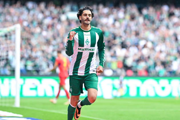 1 Bundesliga: SV Werder Bremen vs. RB Leipzig on September 5, 2026, at the Weserstadion in Bremen—celebrations, goal celebrations, goal scorers, goal scorer Eren Dinkci; Bremen celebrates after his goal to make it 1–0 MT