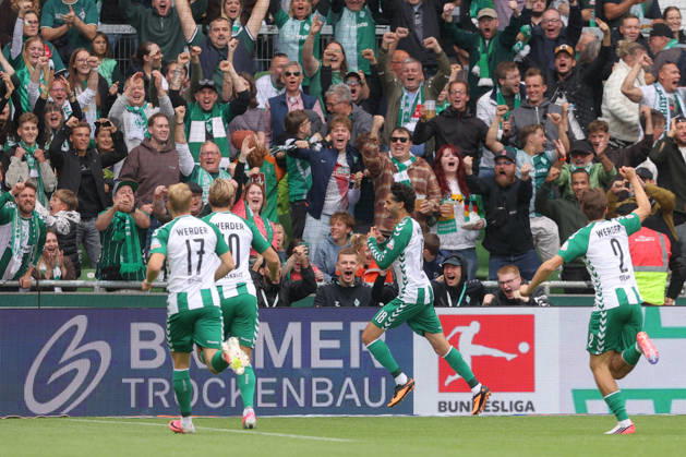 September 5, 2026, xtgx, Soccer, Bundesliga 1, SV Werder Bremen vs. RB Leipzig, from left: Eren Dinkci (Bremen), 18, celebrating, Goal celebration, celebrating the goal, DFL DFB REGULATIONS PROHIBIT ANY USE OF PHOTOGRAPHS as IMAGE SEQUENCES and or QUASI-VIDEO Bremen